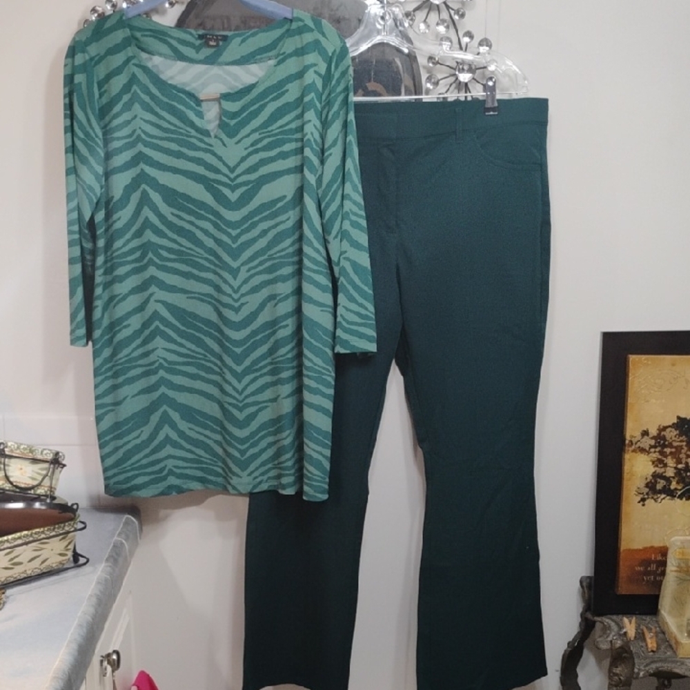 IMAN Green Zebra Print Top and Pants By Isaac Mizrahi Sold Together